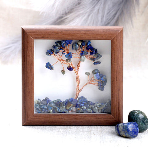 Lapis lazuli healing stone tree frame for wisdom and positive energy. India’s Largest Puja Accessories Brand- www.satvikworld.com