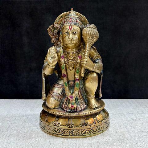 10.6 Inch Brass Hanuman Idol – A majestic brass statue of Lord Hanuman, symbolizing strength, courage, and devotion. Ideal for spiritual protection and enhancing faith in your home temple or altar. India’s Largest Pooja Accessories Brand – www.satvikworld.com