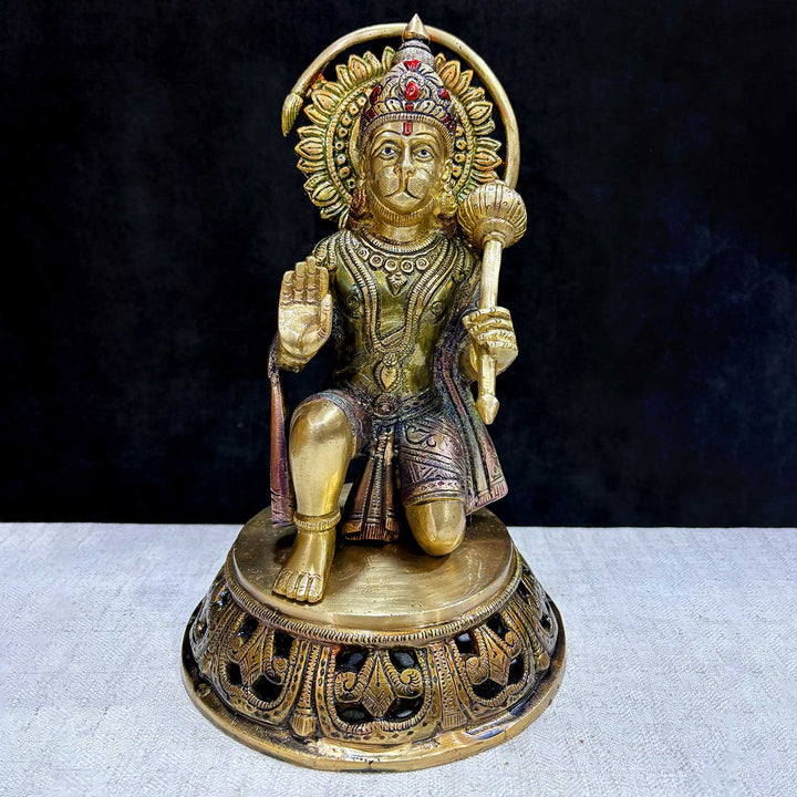10.6 Inch Divine Brass Hanuman Statue, a symbol of strength, devotion, and protection, perfect for home temples and spiritual spaces. India’s Largest Pooja Accessories Brand – www.satvikworld.com