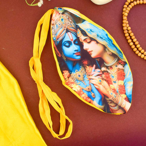 100% Cotton Radha Krishna Photo Jap Mala Jholi Bag in Assorted Color. India’s Largest Brass Idols Brand - www.satvikworld.com