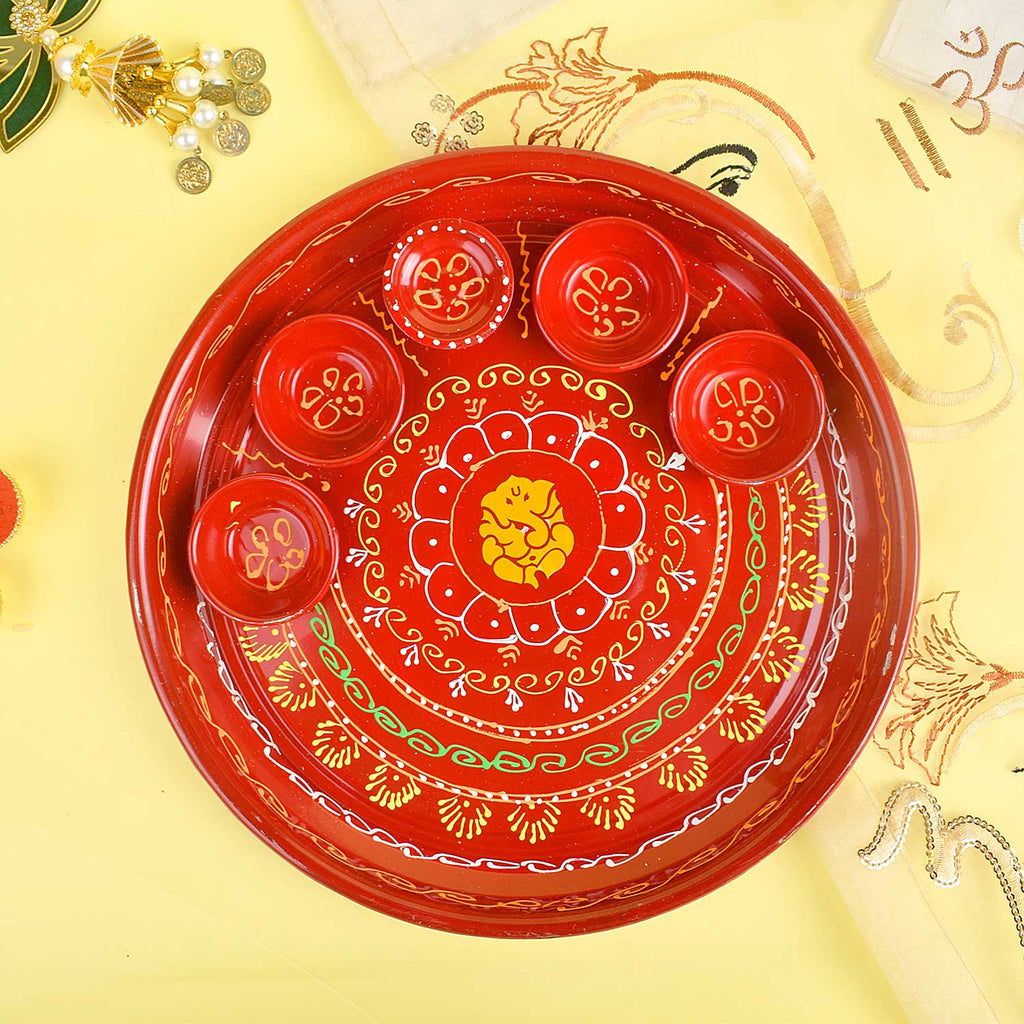 "10 Inch Stainless Steel Aarti Thali Set with Ganpati Design and complete pooja accessories" India’s Largest Pooja Accessories Brand - www.satvikworld.com