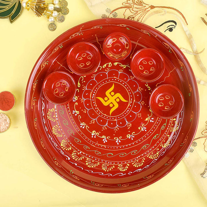 "10 Inch Stainless Steel Aarti Thali Set with Swastik Design and traditional pooja items". India’s Largest Pooja Accessories Brand - www.satvikworld.com