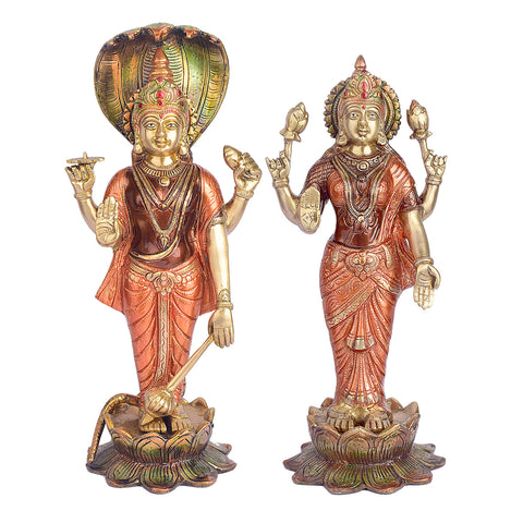 15.4 inch large brass Vishnu and Laxmi murti symbolizing prosperity, protection, and divine blessings. India’s Largest Brass Idols Brand - www.satvikworld.com
