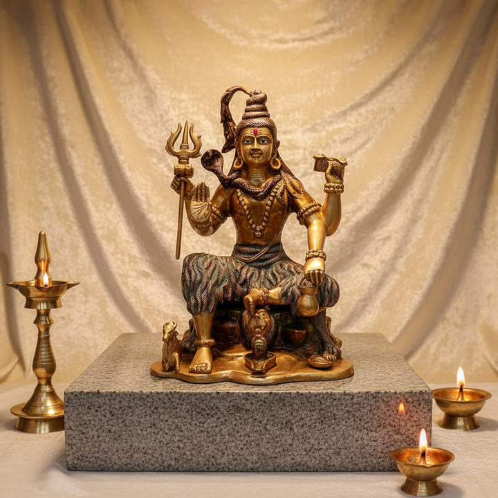 18.5 Inch Handcrafted Brass Statue of Lord Shiva – A beautifully handcrafted brass statue of Lord Shiva, showcasing intricate detailing and divine serenity. Perfect for temple décor, spiritual spaces, and adding elegance to your home. India’s Largest Pooja Accessories Brand – www.satvikworld.com