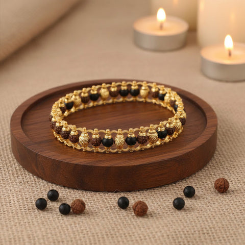 PVD Gold Plated Rudraksha & Karungali Bracelet for strength, positivity and spiritual energy. India’s Largest Pooja Accessories Brand - www.satvikworld.com