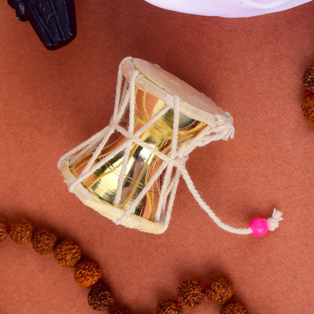 2.5 Inch Divine Brass Damru for Lord Shiva, beautifully handcrafted – ideal for spiritual rituals and pooja. India’s Largest Pooja Accessories Brand – www.satvikworld.com