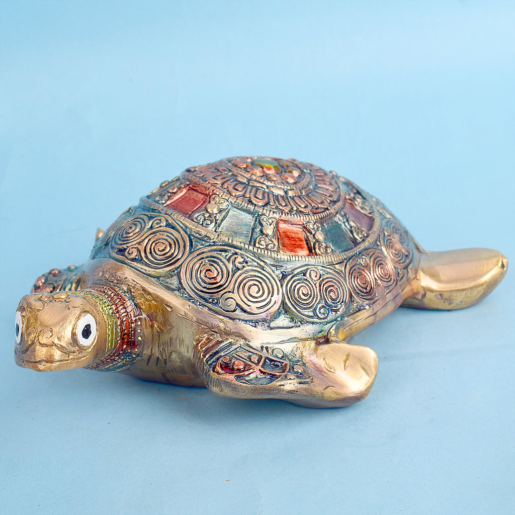 2.8 inch antique brass turtle murti symbolizing longevity, stability, and good fortune. India’s Largest Brass Idols Brand - www.satvikworld.com
