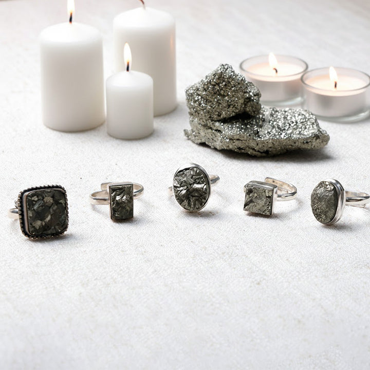 Natural pyrite stone ring for wealth attraction and confidence. India’s Largest Puja Accessories Brand- www.satvikworld.com