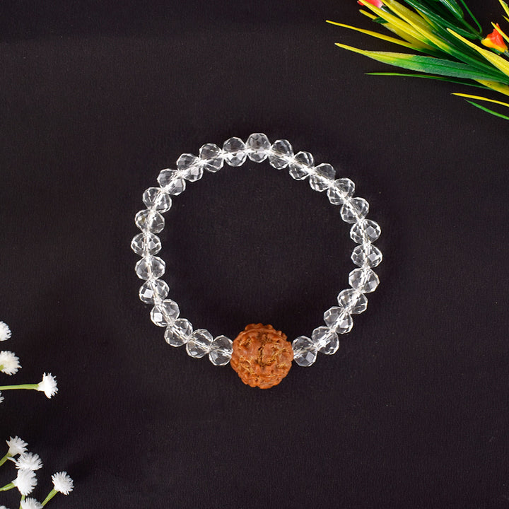 4 Mukhi Rudraksha Bracelet with Sphatik Crystal Beads for Knowledge and Clarity. India’s Largest Pooja Accessories Brand - www.satvikworld.com