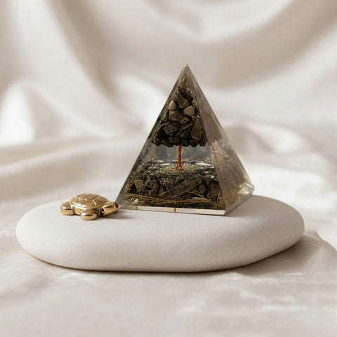 Pyrite Tree Pyramid & Golden Pyrite Tortoise Combo | Wealth, Prosperity & Positive Energy Decor