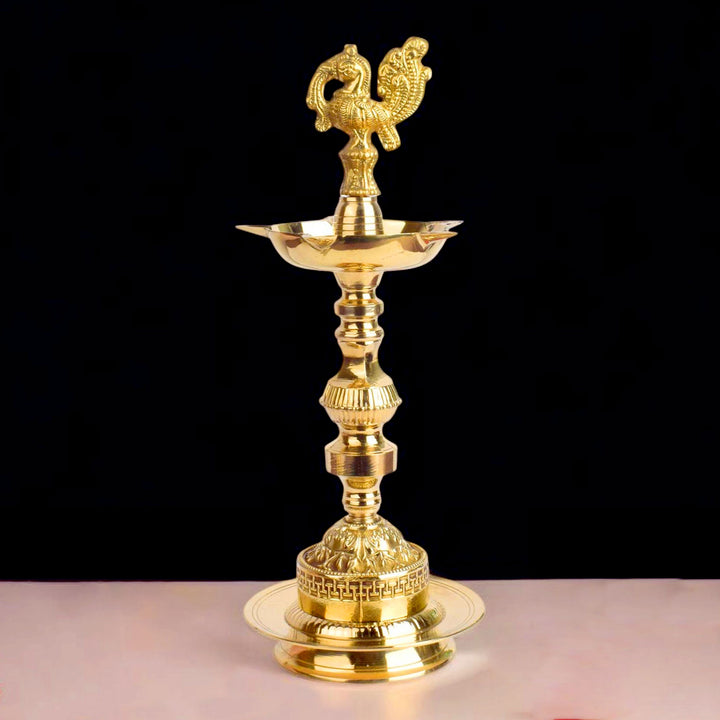 5 inch small brass Kerala diya (AKP Nilavilakku Deepam) traditional South Indian oil lamp for pooja, home temple, and festive decor. India’s Largest Pooja Accessories Brand – www.satvikworld.com
