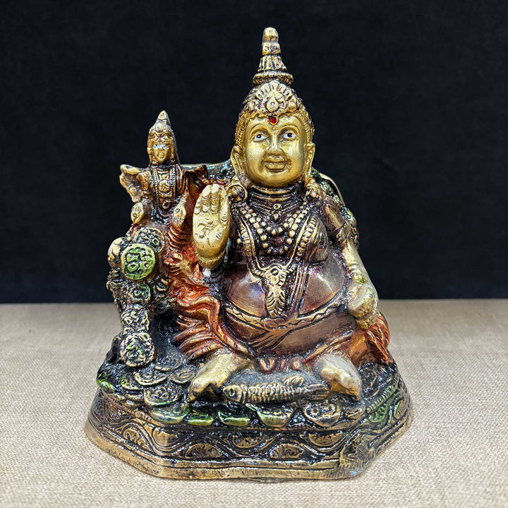 6.5 Inch Auspicious Lord Kuber Idol with Laxmi Ji – Divine Brass Statue of Lord Kuber, the God of Wealth, with Goddess Laxmi, Symbolizing Prosperity, Abundance, and Blessings. Perfect for Temple, Home Decor, and Spiritual Worship, Handcrafted with Intricate Detailing to Bring Divine Wealth and Prosperity to Your Space. Ideal for Puja, Mandir Decoration, and Spiritual Growth | India’s Largest Pooja Accessories Brand – www.satvikworld.com


