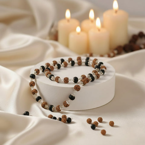 Govt. Certified Rudraksha & Karungali Mala with Silver Plating Capping for spiritual protection and healing. India’s Largest Pooja Accessories Brand - www.satvikworld.com