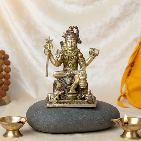 6 Inch Brass Shiv Statue: Elegant Lord Shiva Sculpture – Exquisite Brass Statue of Lord Shiva, Symbolizing Peace, Meditation, and Divine Blessings, Perfect for Temple, Home Decor, and Spiritual Worship, Handcrafted with Intricate Detailing for a Sacred Touch, Ideal for Puja and Mandir Decoration, Buy Shiv Statue Online, Affordable God Statue Prices | India’s Largest Pooja Accessories Brand – www.satvikworld.com
