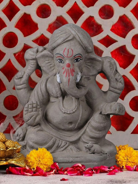 6 Inch Eco-Friendly Natural Clay Ganesha Idol in Blessing Pose | India’s Largest Pooja Accessories Brand – www.satvikworld.com