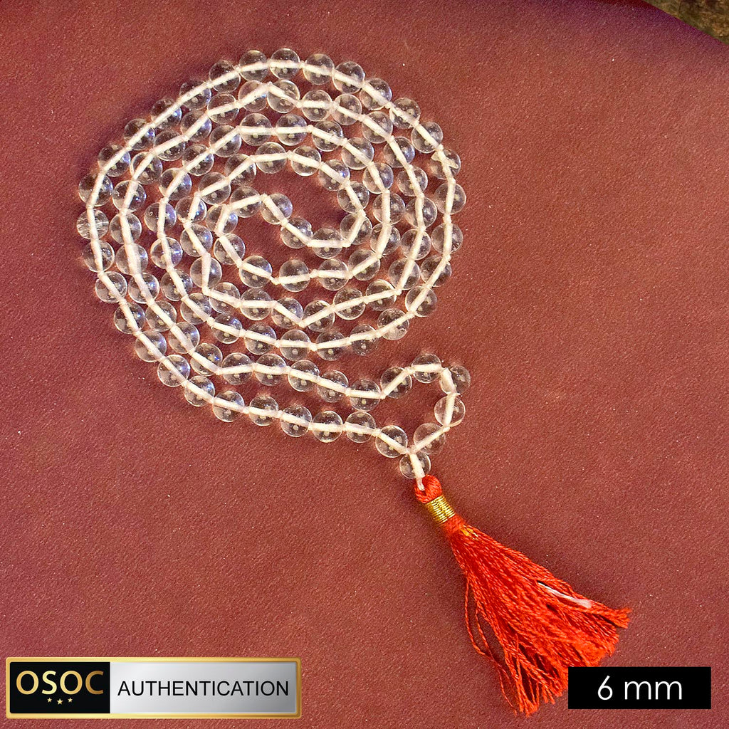 6mm Sphatik Clear Quartz Crystal Jaap Mala with 108 Beads for Meditation and Spiritual Healing. India’s Premium Jap Mala Store - www.satvikworld.com