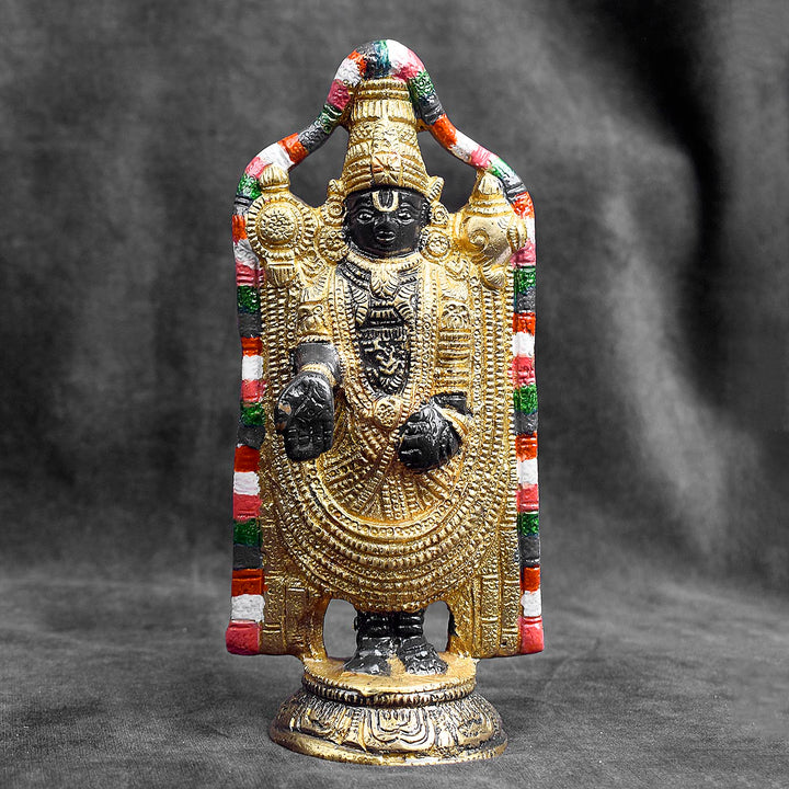 Handcrafted brass Lord Venkateswara idol with intricate detailing for home temple and pooja. India’s Largest Brass Idols Brand - www.satvikworld.com