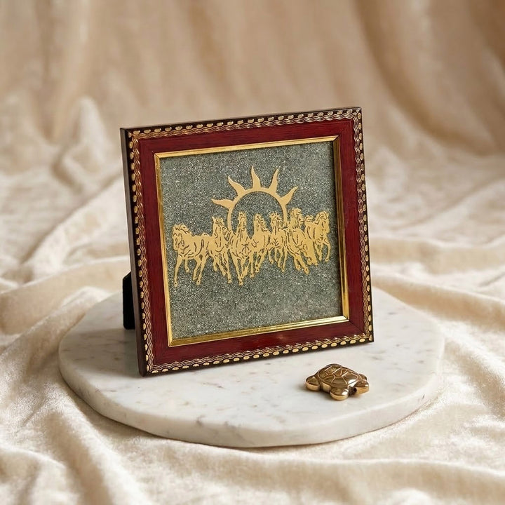 7 Horses Pyrite Frame and Golden Pyrite Tortoise Combo for Wealth and Prosperity for Home and Office India’s Largest Puja Accessories Brand- www.satvikworld.com