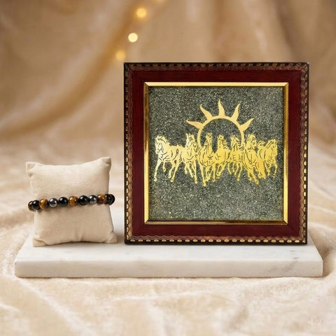 7 Horse Pyrite Frame with Triple Protection Bracelet Combo for Home and Office Positive Energy India’s Largest Puja Accessories Brand- www.satvikworld.com