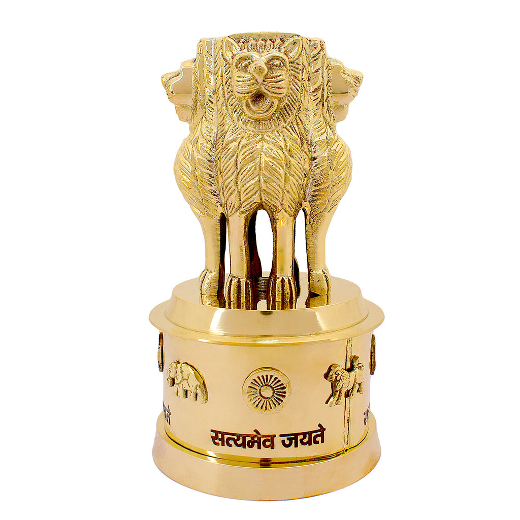 7 Inch Brass Ashoka Pillar Showpiece with Intricate Detailing – Ideal for Home & Office Décor, Cultural Gifting, and Traditional Displays | India’s Largest Brass Idols Brand – www.satvikworld.com