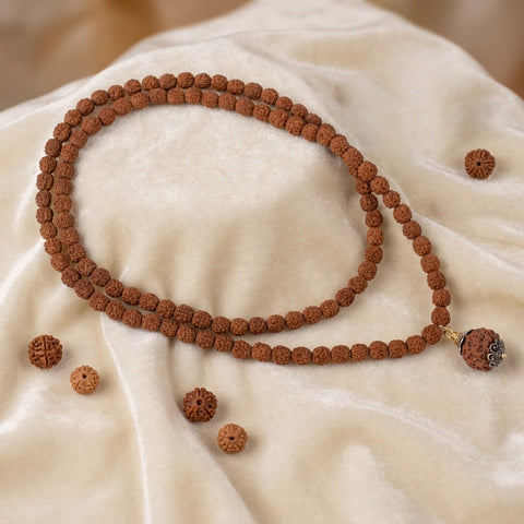 5 Mukhi Rudraksha Mala with Silver Capping Bead
