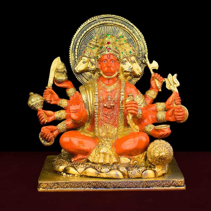8.7 Inch Brass Kesari Panchmukhi  Hanuman Big Sitting Idol with fine detailing, symbolizing strength, devotion, and protection – perfect for pooja room, home temple, or as a spiritual gift. No.1 Brass Idol Store www.satvikworld.com
