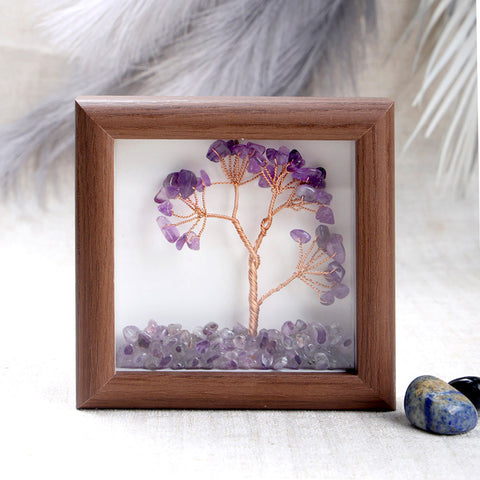 Amethyst healing stone tree with frame for peace and spiritual balance. India’s Largest Puja Accessories Brand- www.satvikworld.com