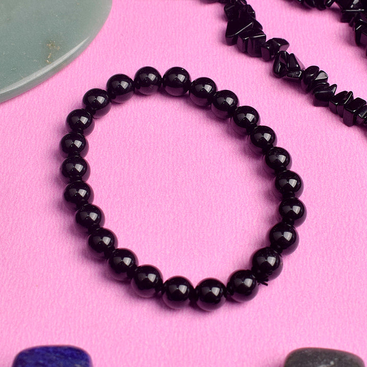 Authentic Black Onyx Crystal Bracelet for Reiki Healing with 8MM Beads for Protection and Strength. India’s Largest Pooja Accessories Brand – www.satvikworld.com