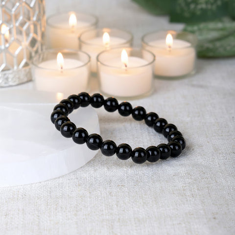 Authentic Black Onyx Crystal Bracelet for Reiki Healing with 8MM Beads for Protection and Strength. India’s Largest Pooja Accessories Brand – www.satvikworld.com