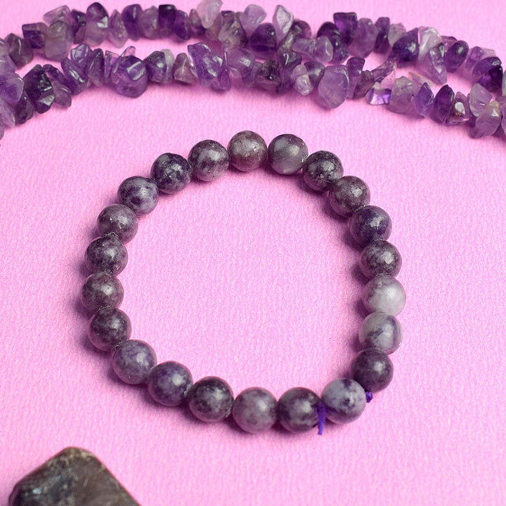 Authentic Lepidolite Crystal Bracelet for Reiki Healing 8MM – Natural Soothing Stone for Stress Relief and Emotional Balance. India’s Largest Pooja Accessories Brand – www.satvikworld.com
