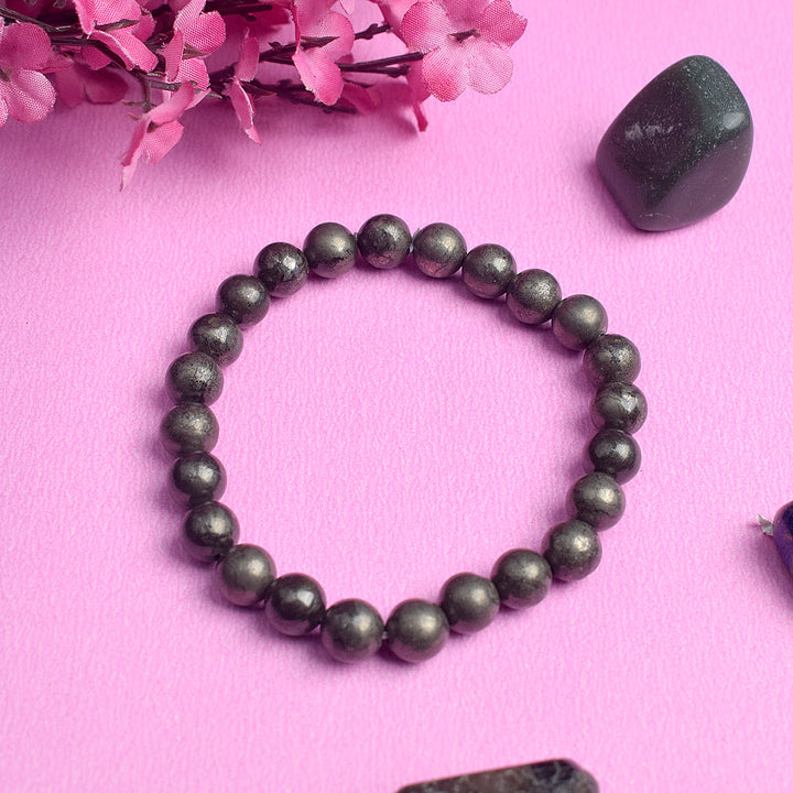 Authentic Pyrite Crystal Bracelet for Reiki Healing 8MM – Natural Stone for Confidence, Luck, and Energy Protection. 
India’s Largest Pooja Accessories Brand – www.satvikworld.com
