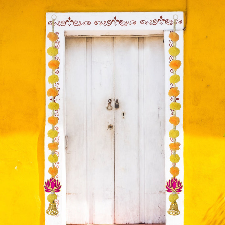 Beautiful Marigold Lotus Hanging with Golden Bells for Traditional Festive Home Decor and Ethnic Festival Celebrations. India’s Largest Pooja Accessories Brand – www.satvikworld.com
