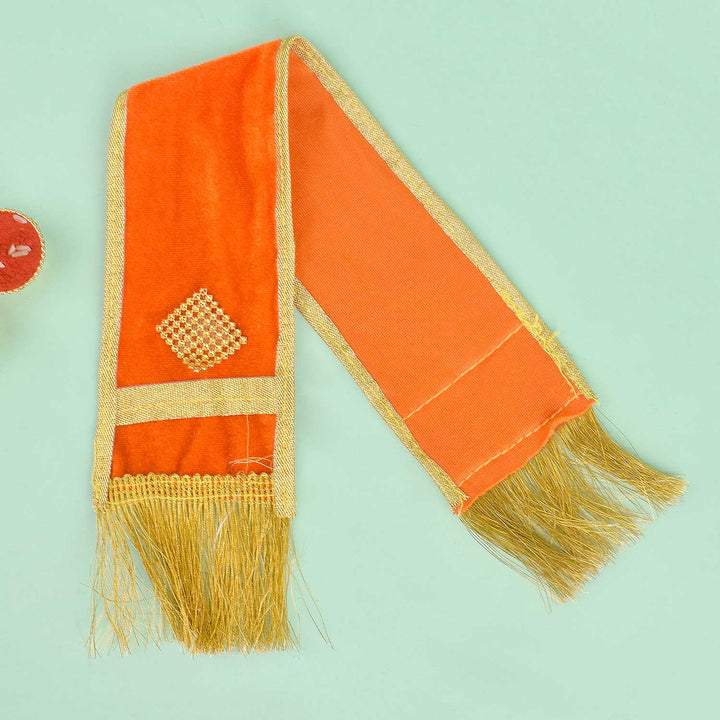 Beautiful Orange Patka/Duppata/Angvastra – 14-inch vibrant orange devotional cloth perfect for temple rituals, puja, and spiritual attire. India’s Largest Pooja Accessories Brand – www.satvikworld.com