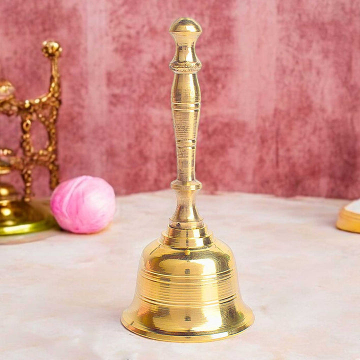 Brass Round Lining Puja Bell with smooth finish and traditional design for temple rituals. India’s Largest Pooja Accessories Brand - www.satvikworld.com