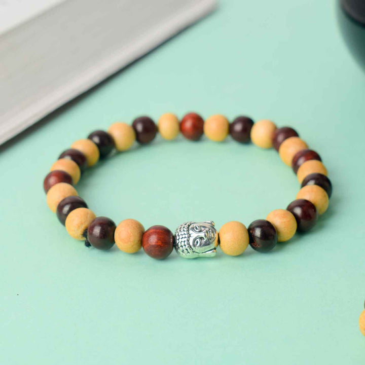 Buddha Red and White Sandalwood Bracelet with dual-tone sacred beads for peace and strength – spiritual wrist accessory. India’s Largest Pooja Accessories Brand - www.satvikworld.com