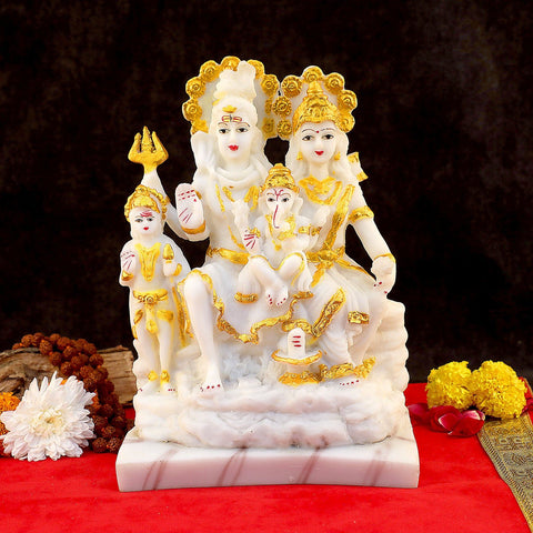 Resin Shiv Pariwar idol, beautifully crafted to depict Lord Shiva, Goddess Parvati, Lord Ganesha, Lord Kartikeya, and Nandi, radiating divine energy and family harmony. Ideal for enhancing your pooja room, home decor, or as a spiritual gift. India’s Largest Pooja Accessories Brand – www.satvikworld.com