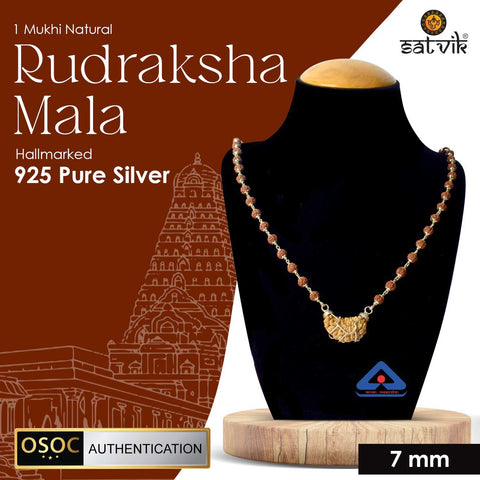 1 Mukhi Rudraksha Mala With Silver Capping Certified & Authentic