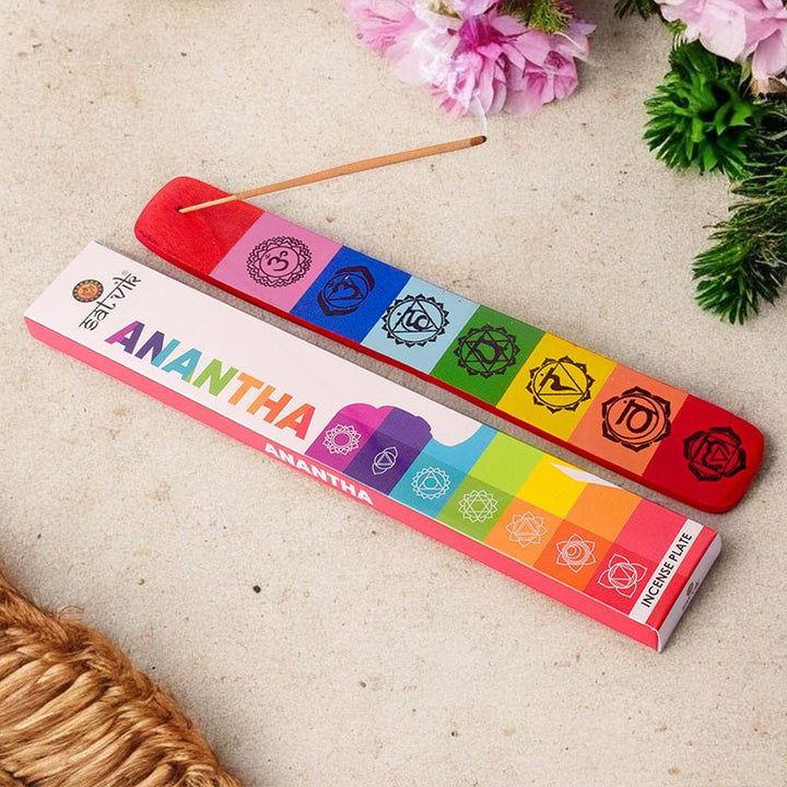 Colorful Seven Chakra incense holder featuring vibrant chakra symbols, handcrafted for spiritual, meditation, and yoga practices. India’s Largest Pooja Accessories Brand – www.satvikworld.com