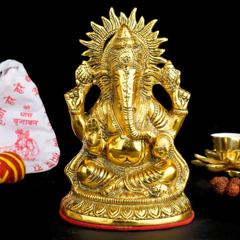 Elegant blessing metal Ganesha idol, finely crafted to depict Lord Ganesha in a blessing posture, symbolizing wisdom, prosperity, and protection. Ideal for home décor, worship, or gifting. India’s Largest Pooja Accessories Brand – www.satvikworld.com