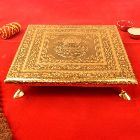 Meenakari Design Wooden Chowki with Kalash Embellishments