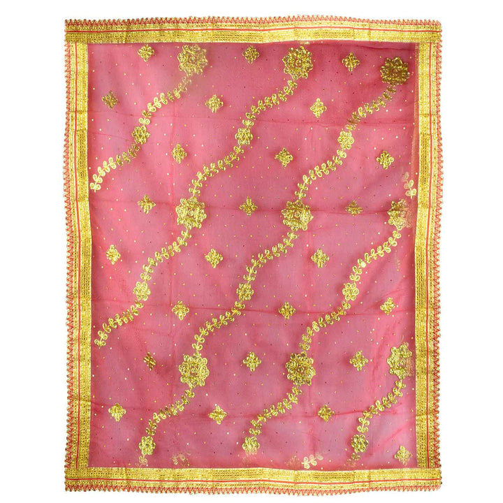 Elevate your pooja rituals and festive decor with this Pink and Gold Mata Chunri, measuring 186 cm x 104 cm. Featuring golden floral patterns and wavy designs, it is perfect for Devi pooja, mandir decoration, and religious ceremonies like Navratri and Diwali.

Shop now at satvikworld.com for authentic Indian pooja essentials across the USA.