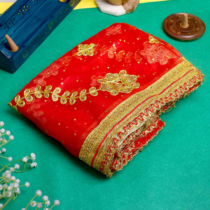 Elevate your pooja rituals and festive decor with this Pink and Gold Mata Chunri, measuring 186 cm x 104 cm. Featuring golden floral patterns and wavy designs, it is perfect for Devi pooja, mandir decoration, and religious ceremonies like Navratri and Diwali.

Shop now at satvikworld.com for authentic Indian pooja essentials across the USA.