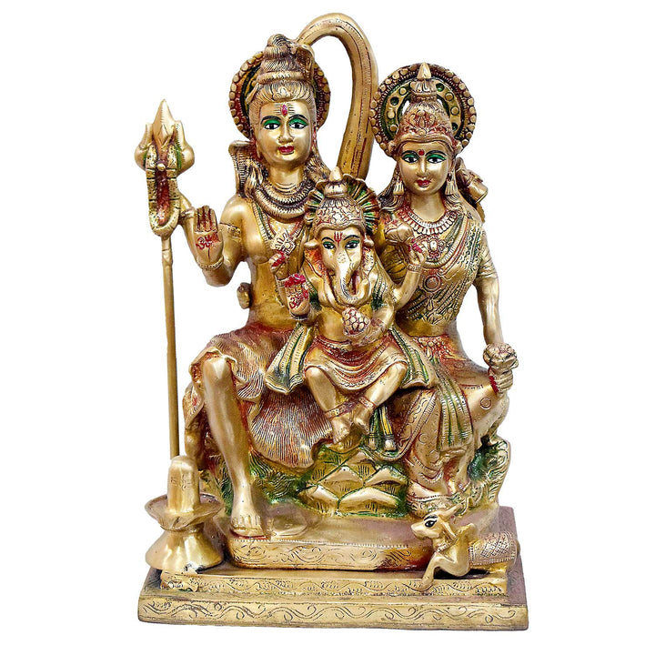 Handcrafted Brass Shiv Parivar Idol with Glossy Finish | Featuring Lord Shiva, Parvati, Ganesha, Shivling & Nandi | 45 cm Height | Premium Multicolor Brass Statue for Home Temple, Office Decor & Gifting | World's Largest Puja Accessories Brand - Satvik No. 1 Brass Idol Collection 
