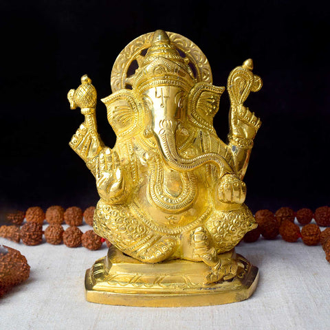 5.4 Inch Pure Brass Lord Ganesha Idol for Home Temple – Exquisite Brass Statue of Lord Ganesha, Symbolizing Wisdom, Prosperity, and Removal of Obstacles, Perfect for Home Temple, Mandir, and Spiritual Worship, Handcrafted with Intricate Detailing for a Divine Presence, Ideal for Puja and Home Decor, Buy Pure Brass Ganesha Idol Online, Affordable God Statue Prices | India’s Largest Pooja Accessories Brand – www.satvikworld.com