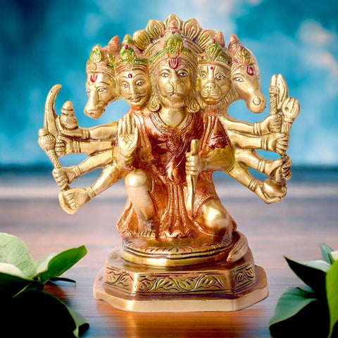 Elegant Panchmukhi Hanuman Brass Statue, A Beautifully Crafted Representation of Lord Hanuman with Five Faces, Symbolizing Strength, Courage, and Protection. This Brass Idol is Meticulously Designed with Fine Details, Making It a Powerful and Sacred Addition to Your Home or Temple Decor. Perfect for Spiritual Worship and Blessings. India’s Largest Pooja Accessories Brand – www.satvikworld.com