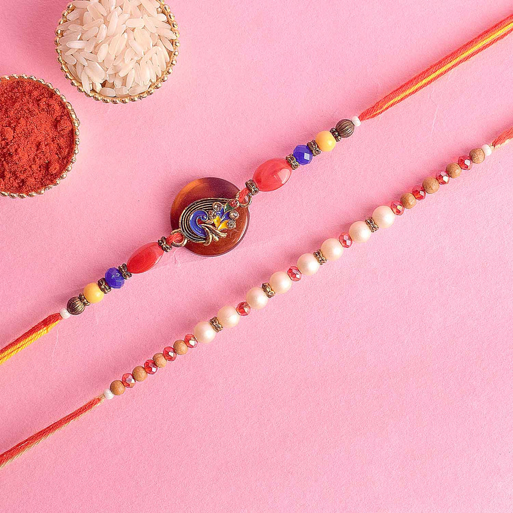 Set of 2 Traditional Rakhis for Brothers with Roli Chawal and Ram Sita Stickers – Raksha Bandhan Gift Pack. India’s Largest Pooja Accessories Brand - www.satvikworld.com