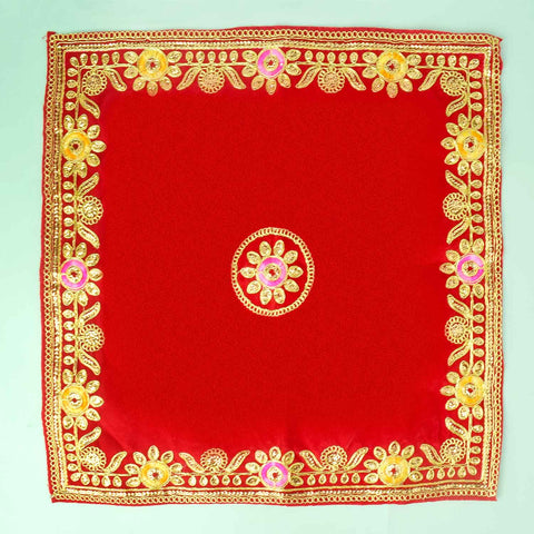 Flower Designer Velvet Aasan 16x16 Inch Pack of 4 with Golden Lace Border. India’s Largest Pooja Accessories Brand - www.satvikworld.com