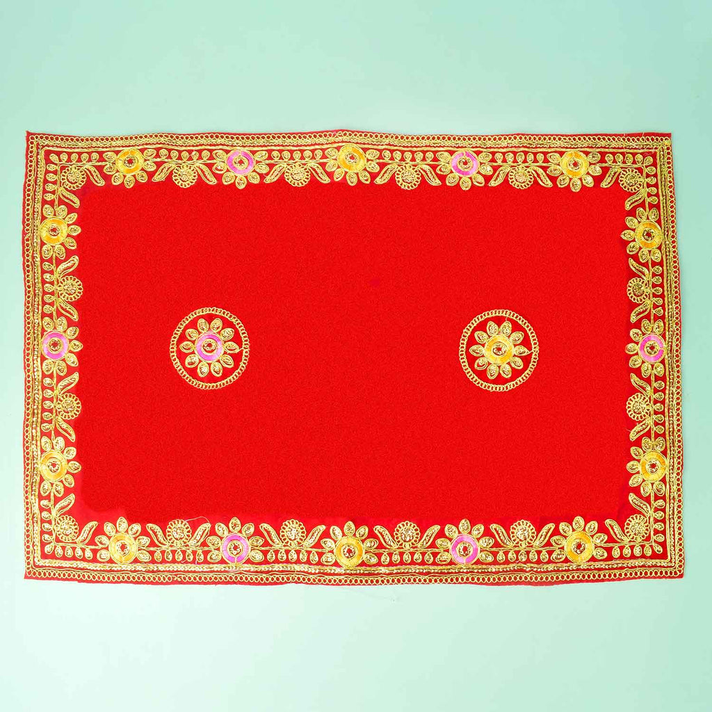 Flower Designer Velvet Aasan 16x24 Inch Pack of 4 with Golden Lace Border. India’s Largest Pooja Accessories Brand - www.satvikworld.com