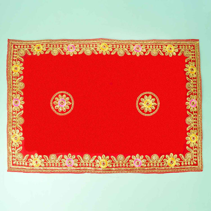 Flower Designer Velvet Aasan 16x24 Inch Pack of 4 with Golden Lace Border. India’s Largest Pooja Accessories Brand - www.satvikworld.com