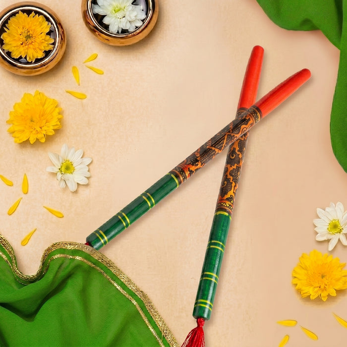 Folk Art Painted Wooden Dandiya Sticks | Satvikworld.com